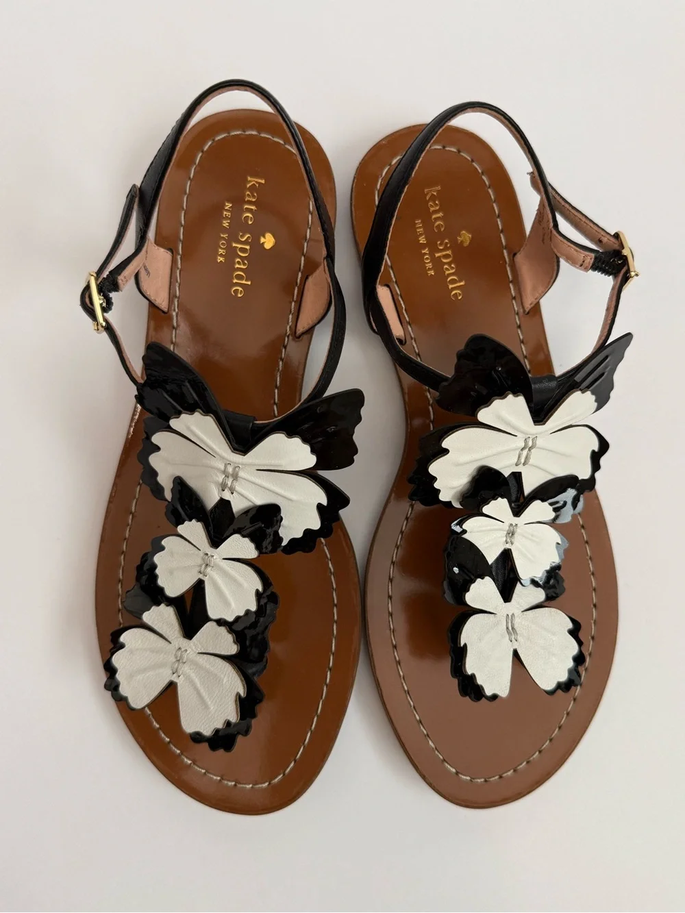 Butterfly Sandals Kate Spade Black White Leather Flats Size 8.5